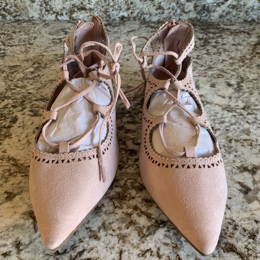 Suede Lace-up Ballet Flats